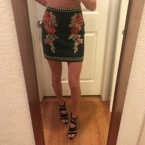 Leather embroidered skirt
